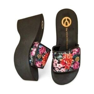 THE WISHBONE COLLECTION Chunky Platform Floral Print Slides Sz 8 M